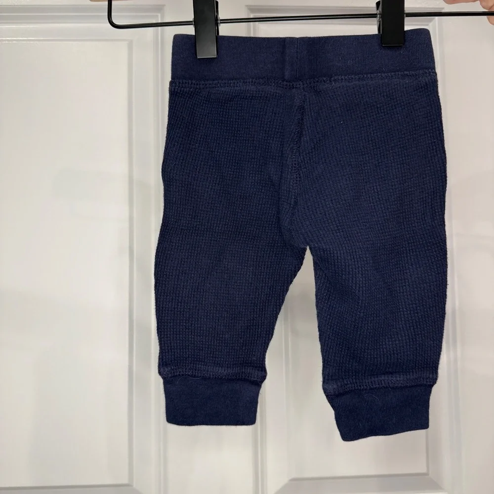 Baby Gap Navy Blue Waffle Knit Teddy Bear‎ Logo Jogger Pants Sizs 3-6 Months